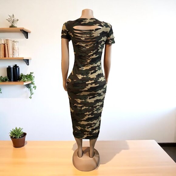 Camouflage Used Women Midi Dress - Picture 3 of 6